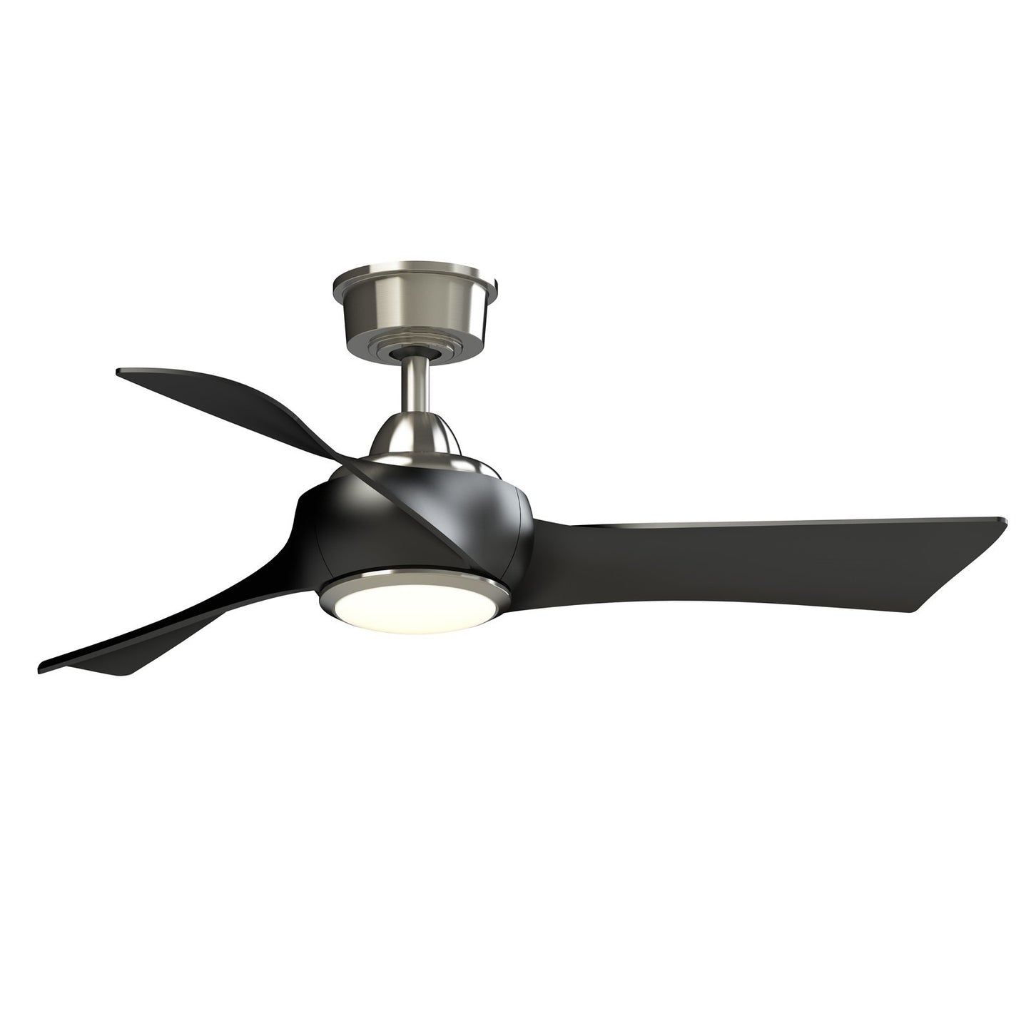 Fanimation Wrap Custom 44in 3-Blade Smart Ceiling Fan with LED Light | Modern Brushed Nickel and Black | Covered Patio | Model FPD8530BN-44BL-LK