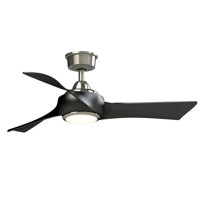 Fanimation Wrap Custom 44in 3-Blade Smart Ceiling Fan with LED Light | Modern Brushed Nickel and Black | Covered Patio | Model FPD8530BN-44BL-LK