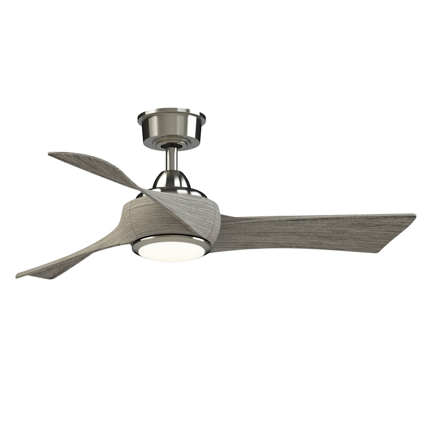 Fanimation Wrap Custom 44in 3-Blade Smart Ceiling Fan with LED Light | Brushed Nickel and Weathered Wood Composite | Model FPD8530BN-44WE-LK