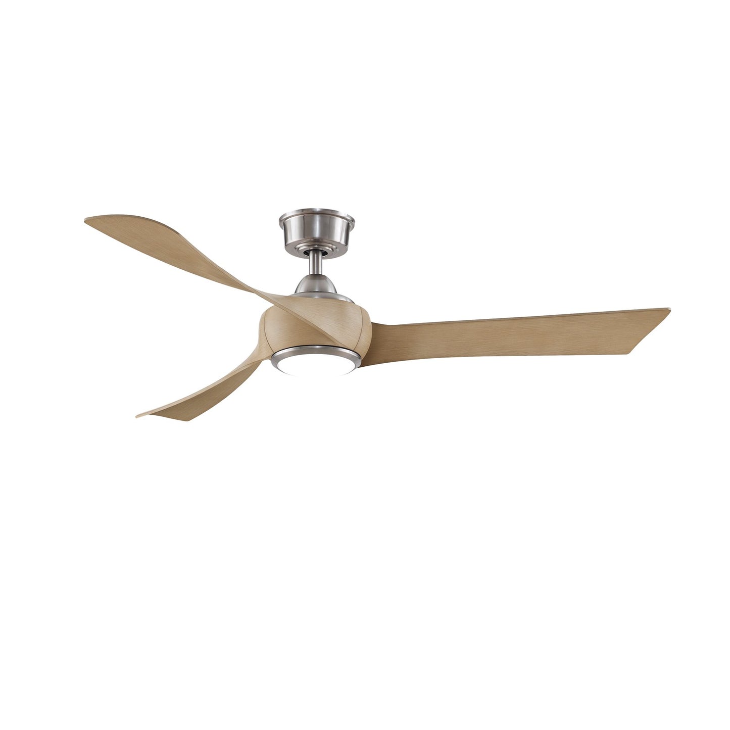 Fanimation Wrap Custom 56in 3-Blade Ceiling Fan with LED Light | Brushed Nickel and Natural Composite | Covered Patio | Model FPD8530BN-56N-LK