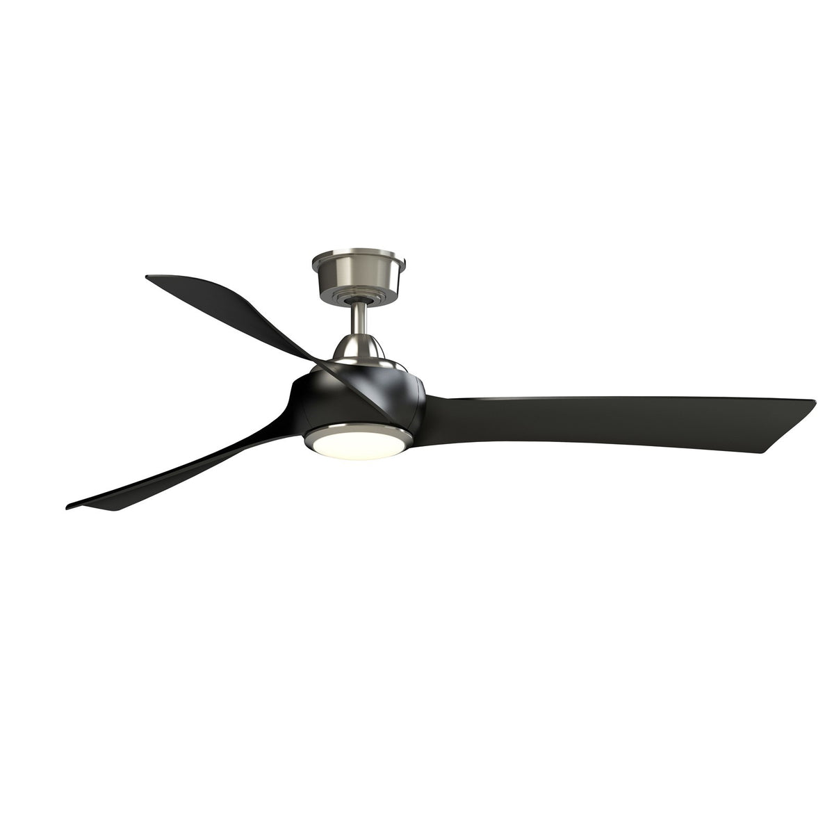 Fanimation Wrap Custom 60in 3-Blade Ceiling Fan with LED Light | Modern Brushed Nickel and Black Composite | Covered Patio | Model FPD8530BN-60BL-LK