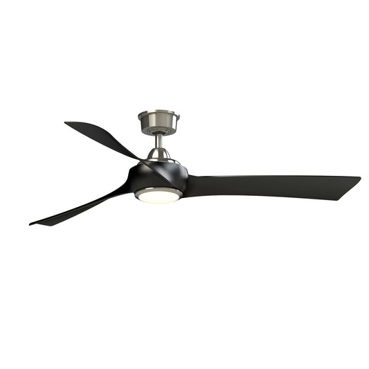 Fanimation Wrap Custom 60in 3-Blade Ceiling Fan with LED Light | Brushed Nickel and Black Composite | Covered Patio | Model FPD8530BN-60BL-LK
