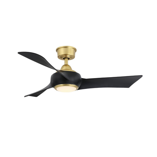 Fanimation Wrap Custom 44in 3-Blade Smart Ceiling Fan with LED Light | Brushed Satin Brass and Black Composite | Covered | Model FPD8530BS-44BL-LK