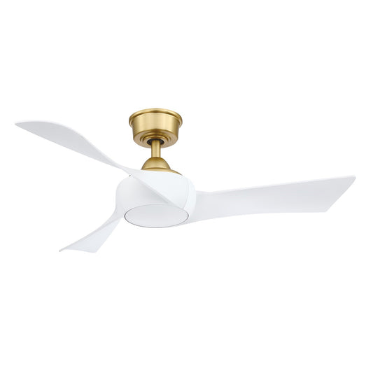 Fanimation Wrap Custom 44in 3-Blade Smart Ceiling Fan | Brushed Satin Brass and Matte White Composite Blades | Covered Patio | Model FPD8530BS-44MW