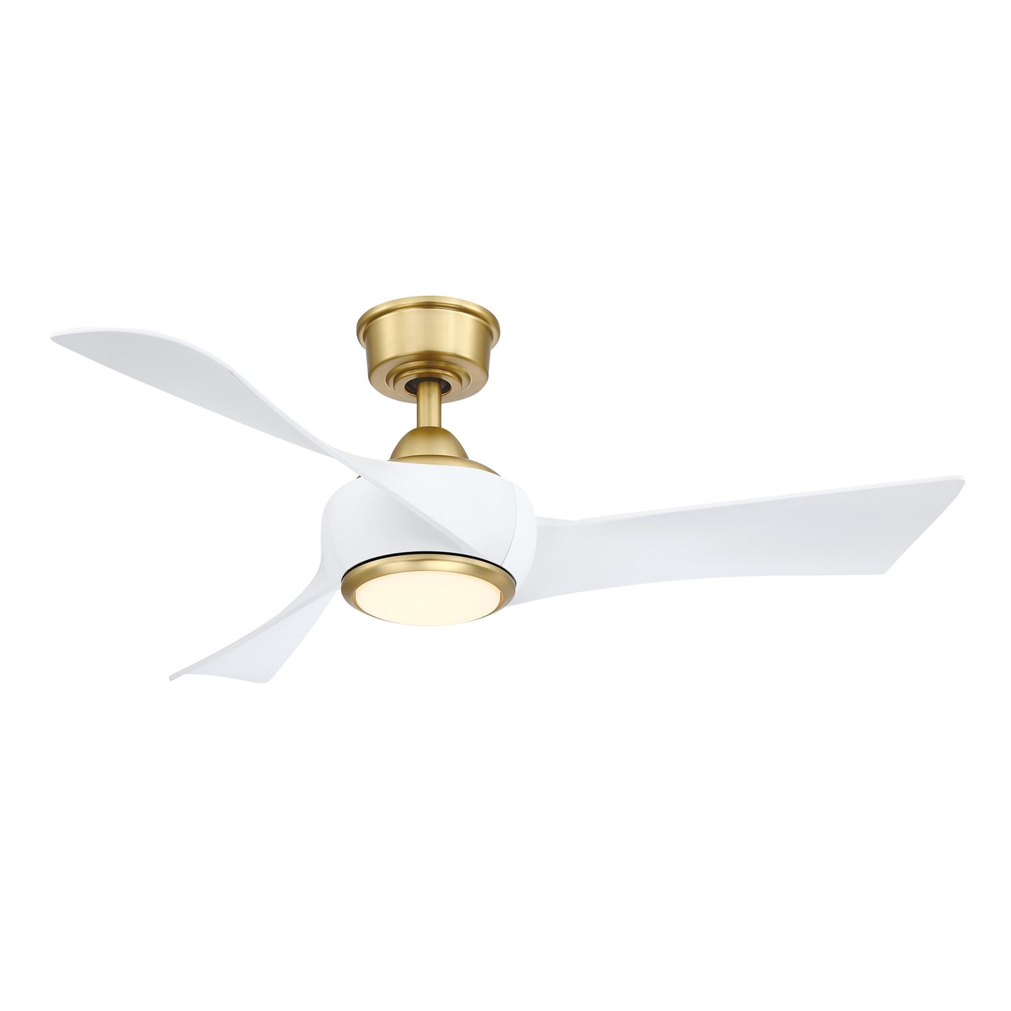 Fanimation Wrap Custom 44in 3-Blade Smart Ceiling Fan with LED Light | Brushed Satin Brass and Matte White Composite Blades | Model FPD8530BS-44MW-LK