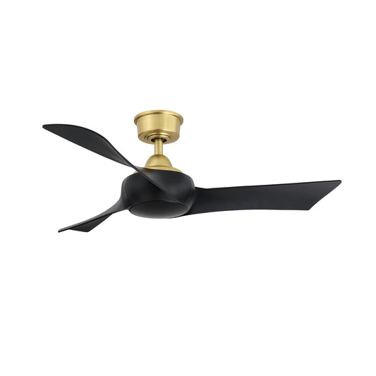 Fanimation Wrap Custom 48in 3-Blade Smart Ceiling Fan | Brushed Satin Brass and Black Composite Blades | Covered Patio | Model FPD8530BS-48BL