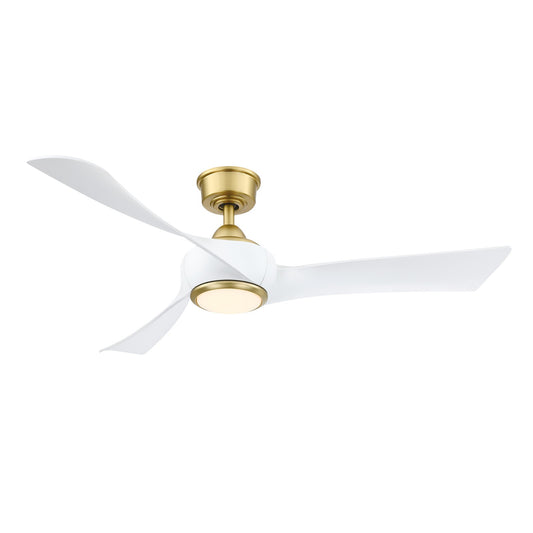 Fanimation Wrap Custom 52in 3-Blade Smart Ceiling Fan with LED Light | Brushed Satin Brass and Matte White Composite | Model FPD8530BS-52MW-LK