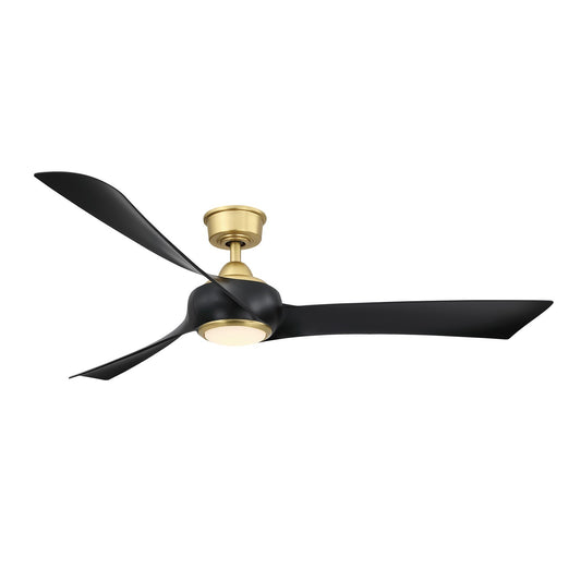 Fanimation Wrap Custom 56in 3-Blade Smart Ceiling Fan with LED Light Kit | Brushed Satin Brass and Black Composite Blades | Model FPD8530BS-56BL-LK
