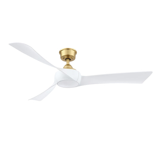Fanimation Wrap Custom 56in 3-Blade Smart Ceiling Fan | Brushed Satin Brass and Matte White Composite Blades | Covered Patio | Model FPD8530BS-56MW