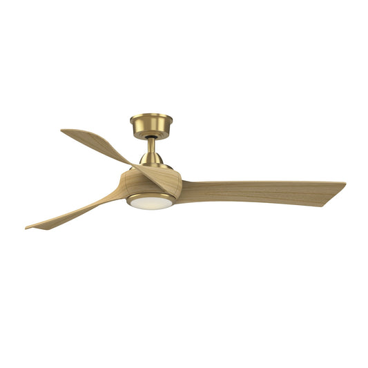 Fanimation Wrap Custom 56in 3-Blade Smart Ceiling Fan with LED Light Kit | Brushed Satin Brass and Natural Composite | Model FPD8530BS-56N-LK