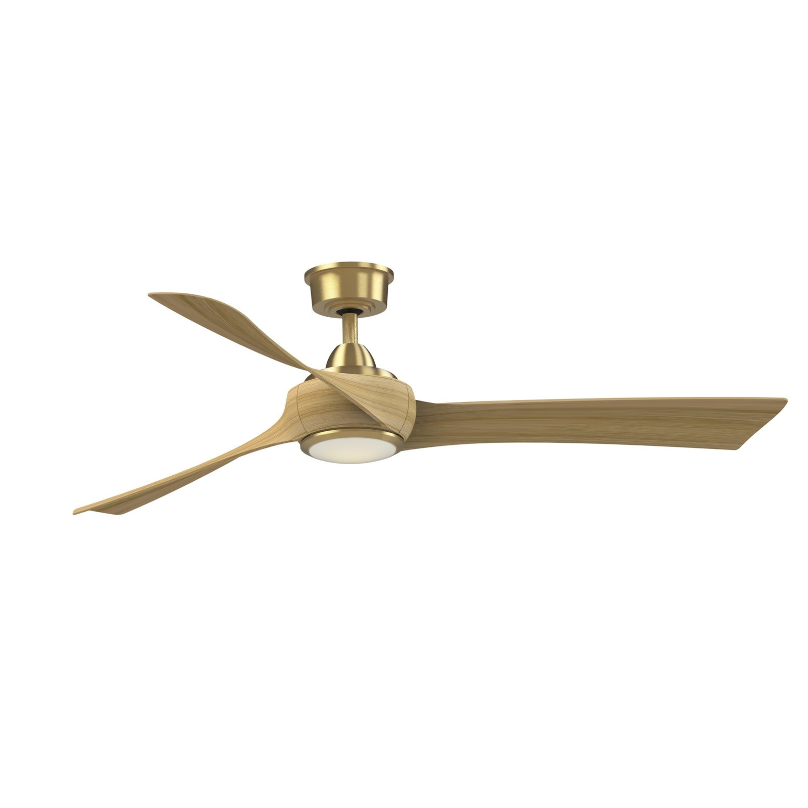 Fanimation Wrap Custom 60in 3-Blade Ceiling Fan with LED Light | Brushed Satin Brass and Natural Composite | Covered Patio | Model FPD8530BS-60N-LK