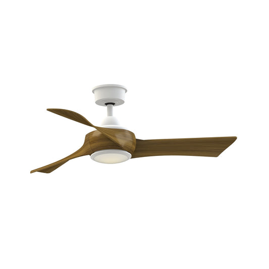 Fanimation Wrap Custom 44in 3-Blade Smart Ceiling Fan with LED Light | Modern Matte White and Koa Composite | Covered Patio | Model FPD8530MW-44K-LK