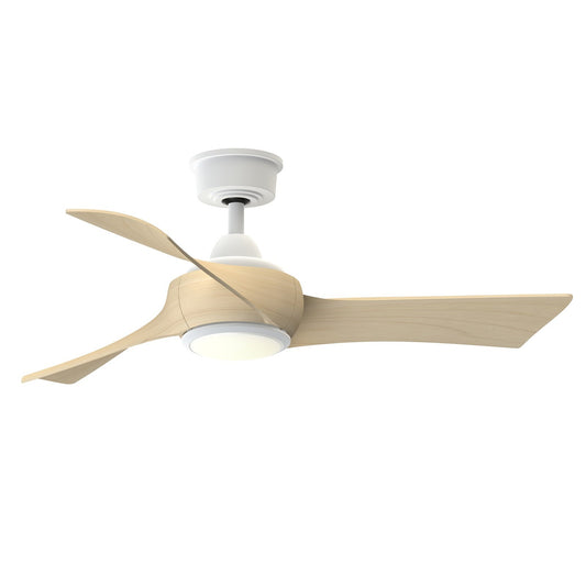 Fanimation Wrap Custom 44in 3-Blade Ceiling Fan with LED Light | Matte White and Natural Composite | Covered Patio & Bedroom | Model FPD8530MW-44N-LK