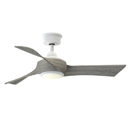 Fanimation Wrap Custom 44in 3-Blade Ceiling Fan with LED Light | Matte White and Weathered Wood Composite | Covered Patio | Model FPD8530MW-44WE-LK