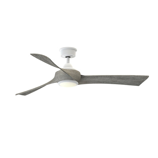 Fanimation Wrap Custom 56in 3-Blade Smart Ceiling Fan | Matte White and Weathered Wood Composite | Covered Patio & Bedroom | Model FPD8530MW-56WE-LK