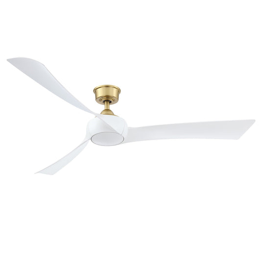 Fanimation Wrap Custom 64in 3-Blade Smart Ceiling Fan | Brushed Satin Brass and Matte White Composite | Covered Patio & Living | Model FPD8531BS-64MW