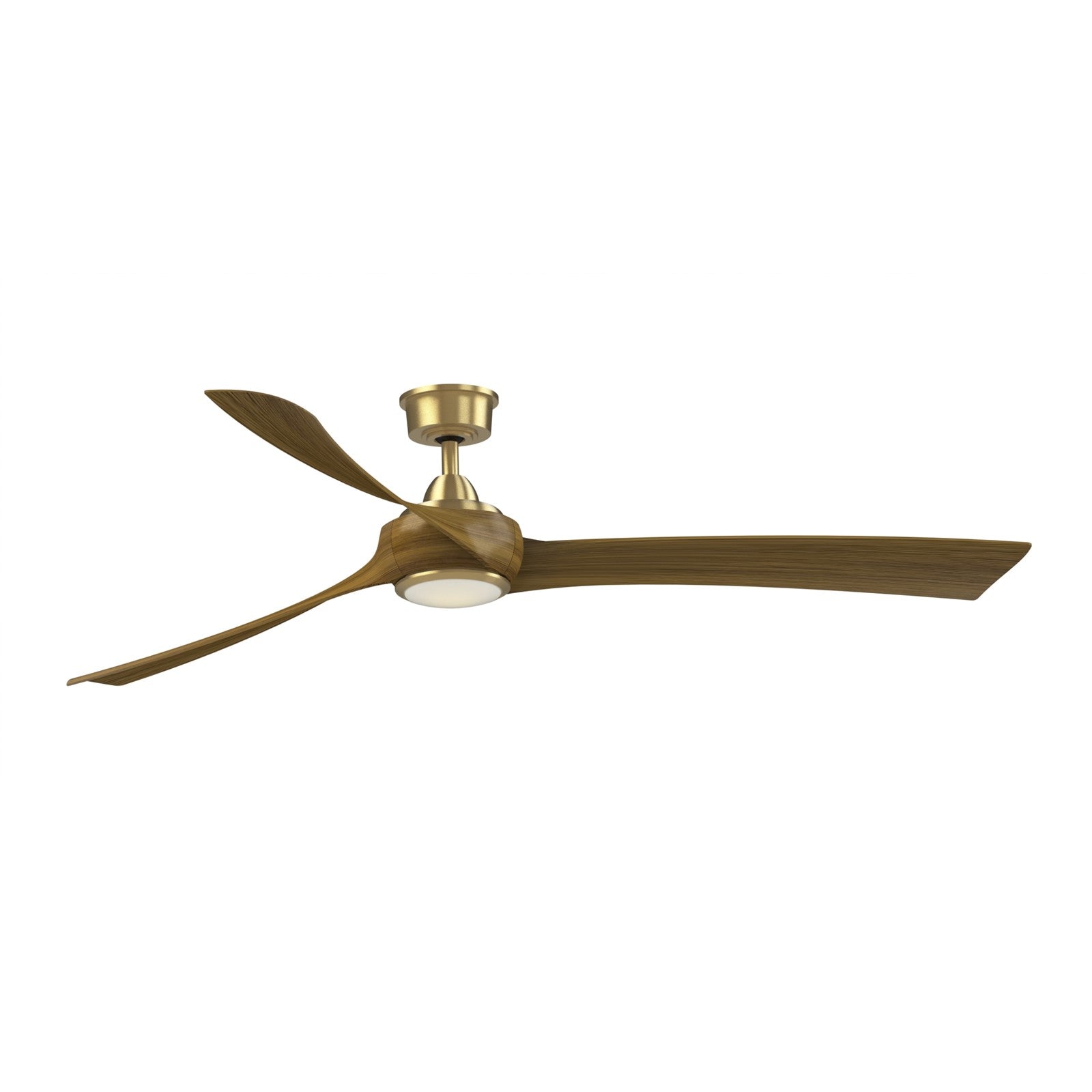 Fanimation Wrap Custom 72in 3-Blade Smart Ceiling Fan with LED Light | Brushed Satin Brass and Koa Composite Blades | Model FPD8531BS-72K-LK