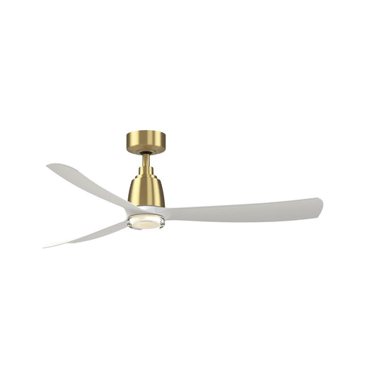 Fanimation Kute 52in Smart Ceiling Fan | Brushed Satin Brass and Matte White Composite Blades | Covered Patio & Living Room | Model FPD8534BS-DWLK