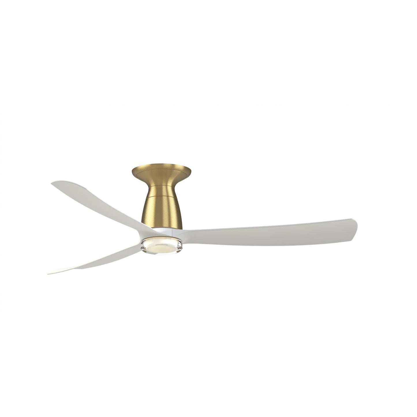 Fanimation Kute 52in Flush Smart Ceiling Fan | Brushed Satin Brass and Matte White Composite Blades | Covered Patio | Model FPD8534BS-DWLK-F