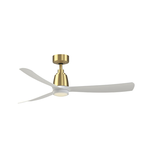 Fanimation Kute 52in Smart Ceiling Fan | Brushed Satin Brass and Matte White Blades | Covered Patio & Bedroom | Model FPD8534BS-MWKLK