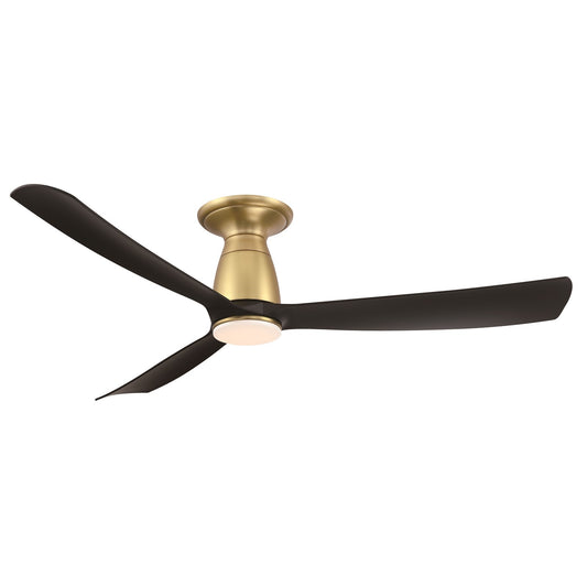 Fanimation Kute 52in Flush Smart Ceiling Fan | Brushed Satin Brass and Black Composite Blades | Covered Patio & Bedroom | Model FPD8534BSBL-LK-F