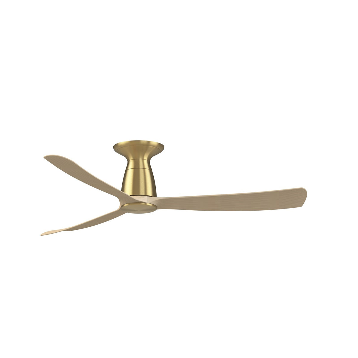 Fanimation Kute 52in Flush Mount Smart Ceiling Fan | Brushed Satin Brass and Natural Composite Blades | Covered Patio & Low | Model FPD8534BSN-F