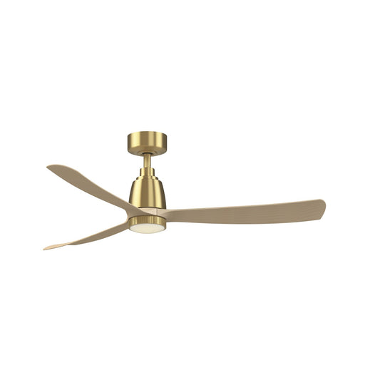 Fanimation Kute 52in Smart Ceiling Fan with Knurled LED Light Kit | Brushed Satin Brass and Natural Composite Blades | Covered | Model FPD8534BSN-KLK