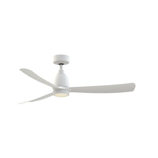 Fanimation Kute 52in Smart Ceiling Fan with Knurled LED Light Kit | Matte White Composite Blades | Covered Patio & Bedroom | Model FPD8534MW-KLK