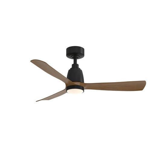 Fanimation Kute 44in Smart Ceiling Fan with Knurled LED Light | Black Composite and Koa Blades | Covered Patio & Bedroom | Model FPD8547BLK-KLK