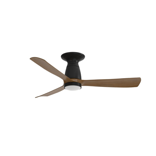 Fanimation Kute 44in Flush Smart Ceiling Fan with Knurled LED Light | Black Composite and Koa Blades | Covered Patio | Model FPD8547BLK-KLK-F