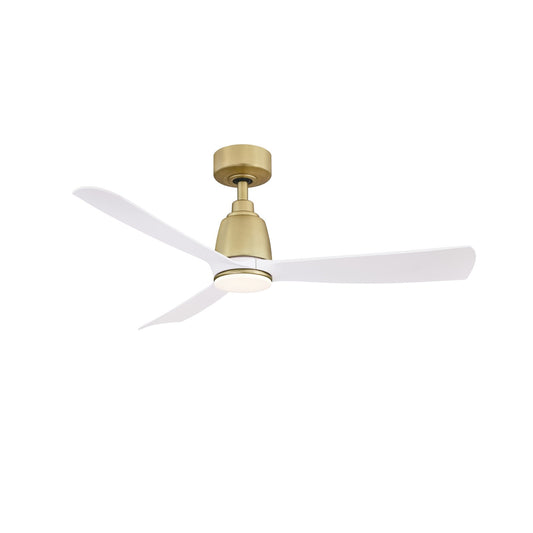 Fanimation Kute 44in Smart Ceiling Fan | Brushed Satin Brass and Matte White Composite Blades | Covered Patio & Bedroom | Model FPD8547BS-LK
