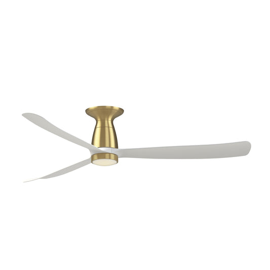Fanimation Kute 60in Flush Smart Ceiling Fan with Knurled LED CCT Select | Brushed Satin Brass and Matte White Composite | Model FPD8560BS-KLK-F