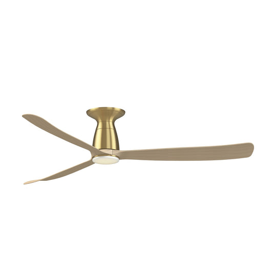 Fanimation Kute 60in Flush Smart Ceiling Fan | Brushed Satin Brass and Natural Composite Blades | Low Ceiling Living Room | Model FPD8560BSN-LK-F
