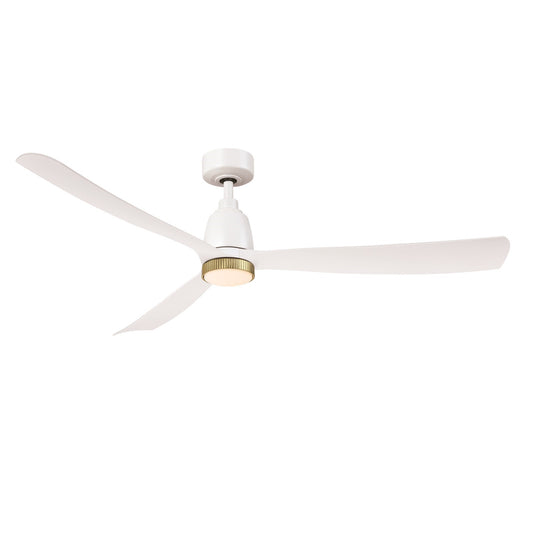 Fanimation Kute 60 60in Smart Ceiling Fan | Matte White and Brushed Satin Brass Knurled LED | Covered Patio & Bedroom | Model FPD8560MW-BSKLK
