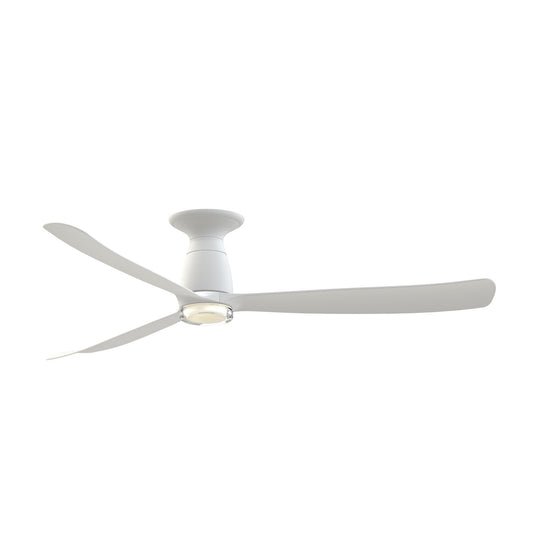 Fanimation Kute 60in 1-Light Flush Mount Smart Ceiling Fan | Modern Matte White and Clear Glass | Covered Patio & Bedroom | Model FPD8560MW-DWLK-F