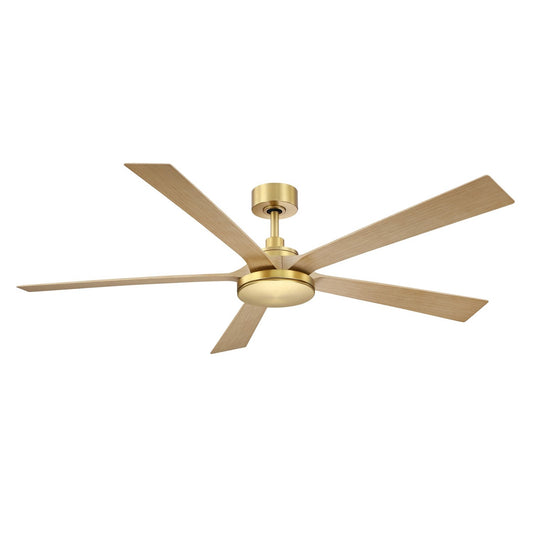 Fanimation TorchAire 64in Smart Ceiling Fan with LED Light | Satin Brass and Natural Composite Blades | Covered Patio & Living Room | Model FPD8564BSN