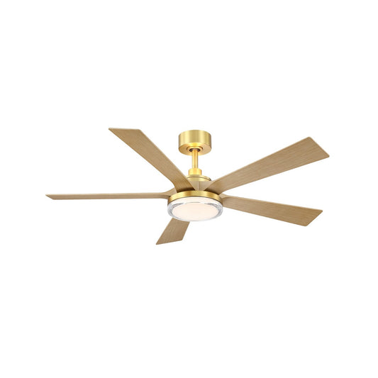 Fanimation TorchAire 52in Smart Ceiling Fan with LED Light | Satin Brass and Natural Composite Blades | Covered Patio & Living Room | Model FPD8570BSN