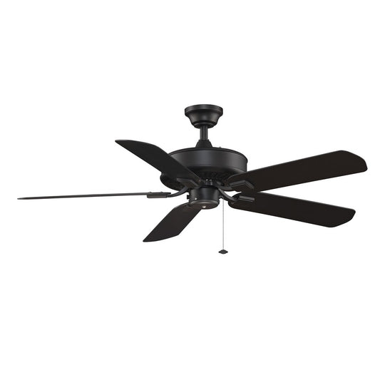 Fanimation Edgewood Wet Location 50in 5-Blade Ceiling Fan | Black Finish and Black Blades | Covered Patio & Sunroom | Model TF910BL