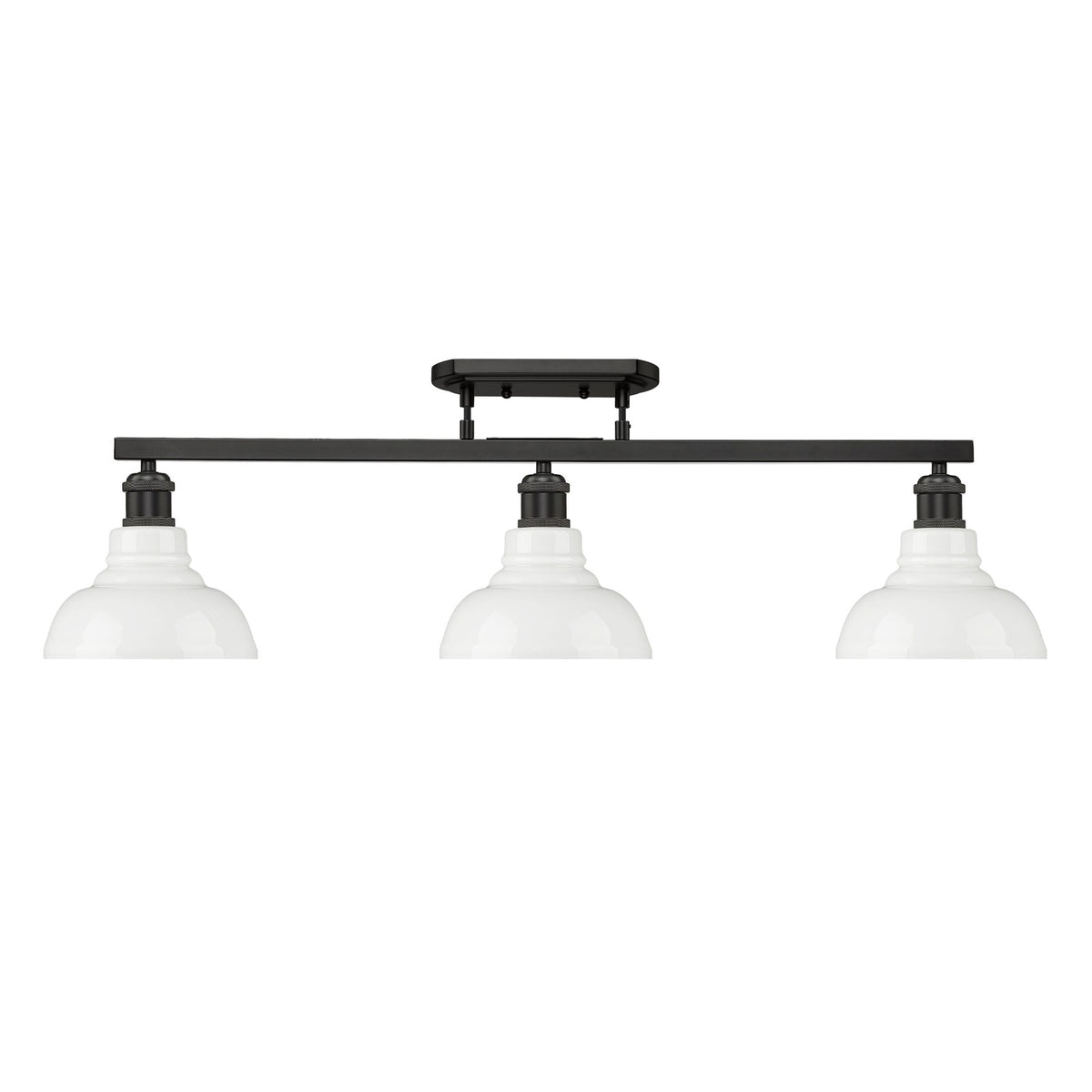 Golden Lighting Carver 35in 3-Light Semi-Flush Mount | Industrial Matte Black and Vintage Milk Glass | Entryway & Foyer | Model 0305-3SF BLK-VMG