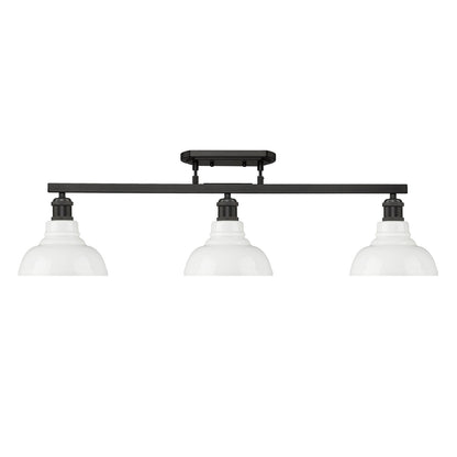 Golden Lighting Carver 35in 3-Light Semi-Flush Mount | Industrial Matte Black and Vintage Milk Glass | Entryway & Foyer | Model 0305-3SF BLK-VMG