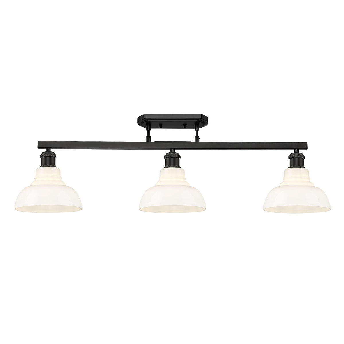 Golden Lighting Carver 35in 3-Light Semi-Flush Mount | Industrial Matte Black and Vintage Milk Glass | Entryway & Foyer | Model 0305-3SF BLK-VMG