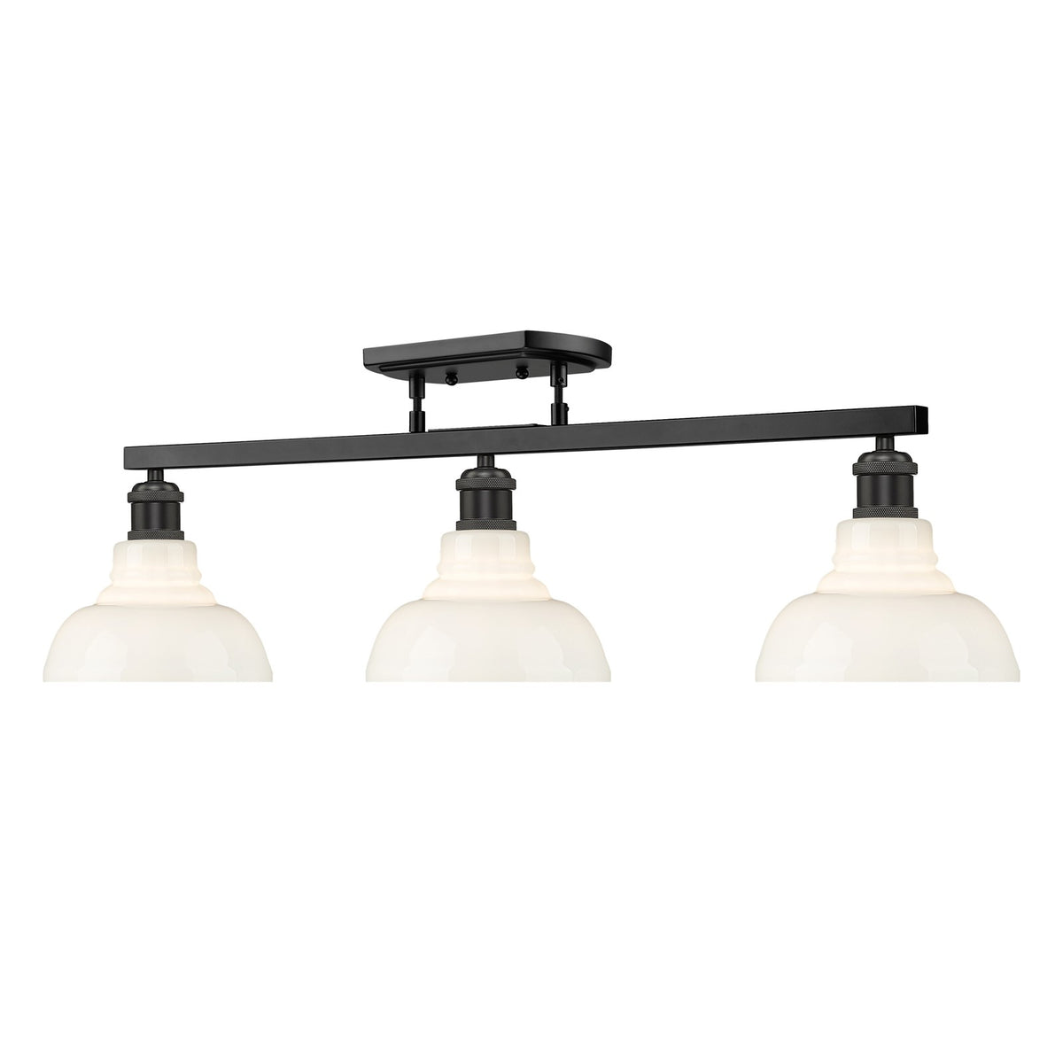 Golden Lighting Carver 35in 3-Light Semi-Flush Mount | Industrial Matte Black and Vintage Milk Glass | Entryway & Foyer | Model 0305-3SF BLK-VMG
