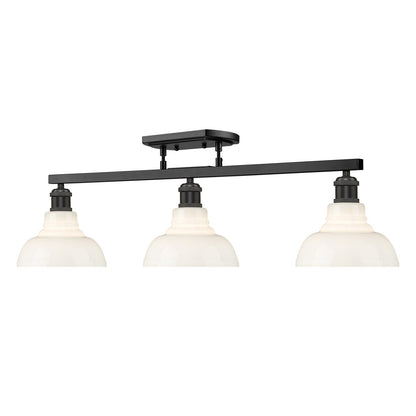 Golden Lighting Carver 35in 3-Light Semi-Flush Mount | Industrial Matte Black and Vintage Milk Glass | Entryway & Foyer | Model 0305-3SF BLK-VMG