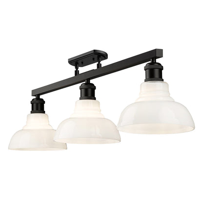 Golden Lighting Carver 35in 3-Light Semi-Flush Mount | Industrial Matte Black and Vintage Milk Glass | Entryway & Foyer | Model 0305-3SF BLK-VMG