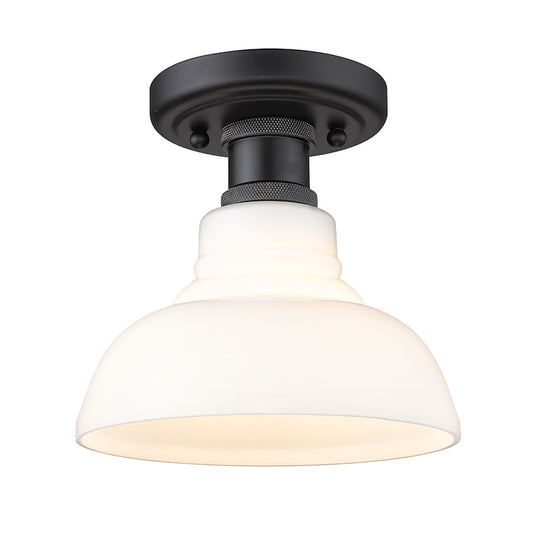 Golden Lighting Carver 1 Light Flush Mount, Black/Vintage Milk