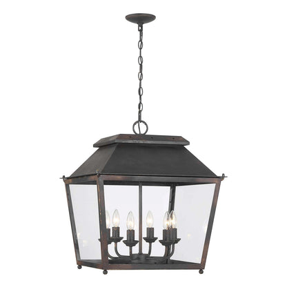 Golden Lighting Abingdon 21in 6-Light Pendant | Farmhouse Antique Black Iron and Clear Glass | Kitchen Island & Foyer | Model 0804-6P ABI
