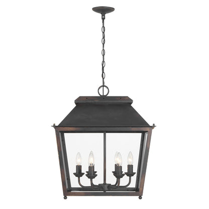 Golden Lighting Abingdon 21in 6-Light Pendant | Farmhouse Antique Black Iron and Clear Glass | Kitchen Island & Foyer | Model 0804-6P ABI