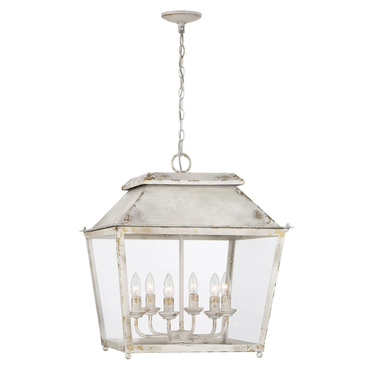 Golden Lighting Abingdon 6-Light Pendant | Farmhouse Antique Ivory and Clear Glass | Kitchen Island & Foyer | Model 0804-6P AI