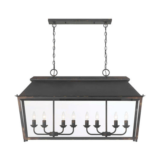 Golden Lighting Abingdon 42in 8-Light Island Light | Farmhouse Antique Black Iron and Clear Glass | Kitchen Island & Dining Room | Model 0804-LP ABI