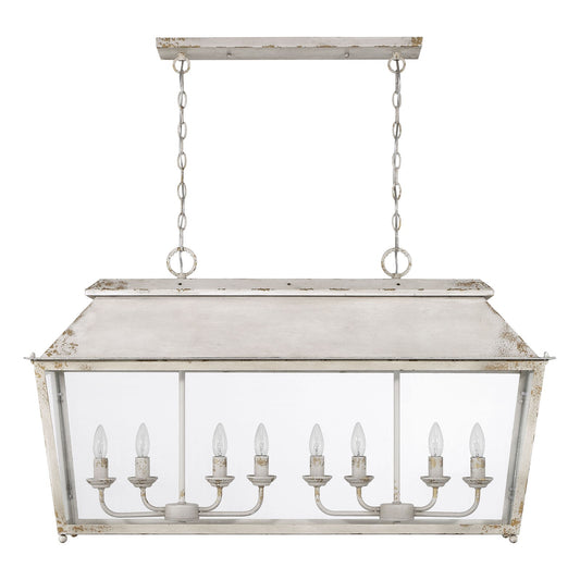 Golden Lighting Abingdon 42in 8-Light Island Light | Farmhouse Antique Ivory and Clear Glass | Kitchen Island & Dining Room | Model 0804-LP AI